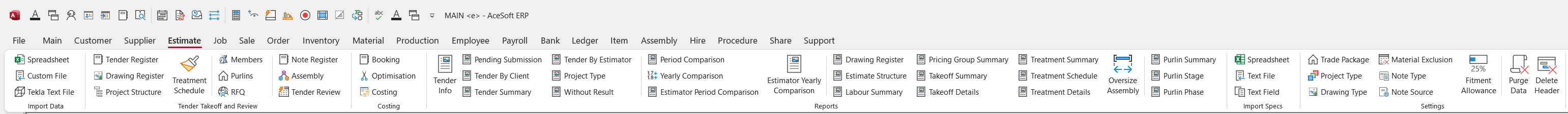 Estimate menu ribbon