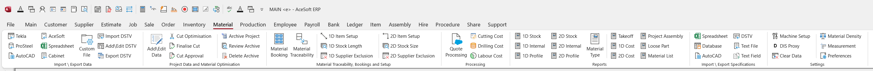 Material menu ribbon