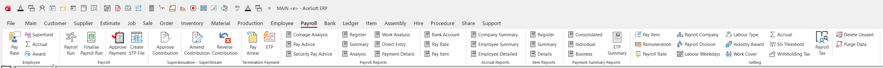Payroll menu ribbon