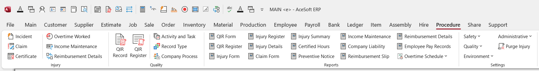 Procedure QA and QC menu ribbon
